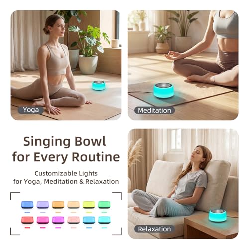 Kipcush Automatic Tibetan Singing Bowl Sound Machine, 11 Soothing Sound Therapy Tones, Touch Night Light, Smart Timer & Memory, Plug-in White Noise Machine for Sleep, Meditation, Yoga & Relaxation - color: Gray & Blue
