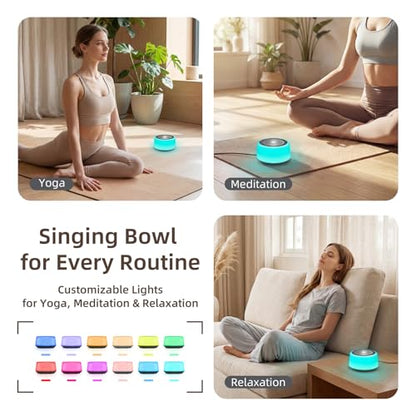 Kipcush Automatic Tibetan Singing Bowl Sound Machine, 11 Soothing Sound Therapy Tones, Touch Night Light, Smart Timer & Memory, Plug-in White Noise Machine for Sleep, Meditation, Yoga & Relaxation - color: Gray & Blue