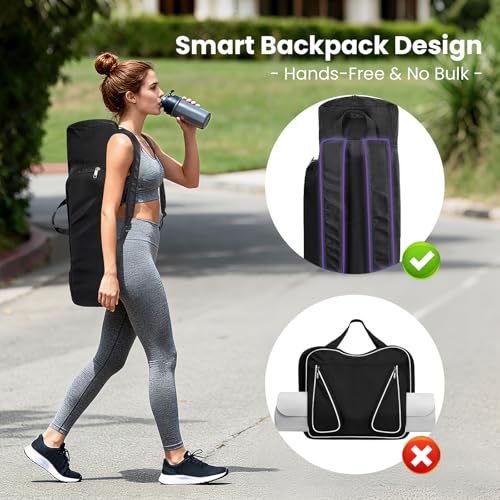 Yoga Mat Bag Backpack for Women and Men with Multi-Pockets for Mats Blocks and Accessories, Waterproof Yoga Mat Carrier Holder for Workouts, Gym, Pilates