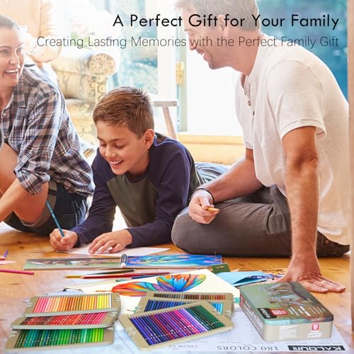 KALOUR PDAS 180 Colored Pencil Set for Adults & Artists, Rich Pigment Soft Core, 15 Metallic Pencils, 6 Neon Pencils, Ideal for Coloring Drawing Sketching Shading Blending, Vibrant Colors (Tin Case)