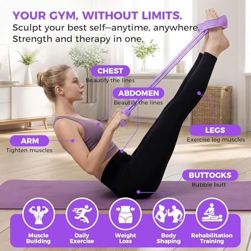 3-in-1 Pedal Resistance Band with Handles,10-Tube Multi-Functional Pedal Resistance Band,Natural Rubber Tension Rope for Abs,Arms,Waist,Legs & Home Fitness - color: Purple