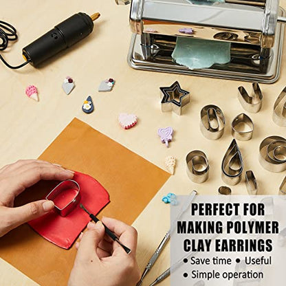 Amylove 51 Pcs Polymer Clay Pasta Machine Set with 36 Cutters USB Drill | Includes 10 Work Mats, 3 Sculpting Tools, Handheld Drill, Metal Cutters for Polymer Clay Earring and Jewelry Crafts Projects