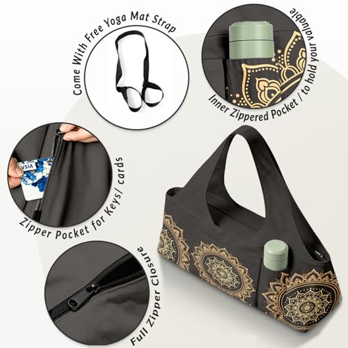 Yoga Mat Bag for Women Men Large Yoga Bag Travel - color: Black Mandala