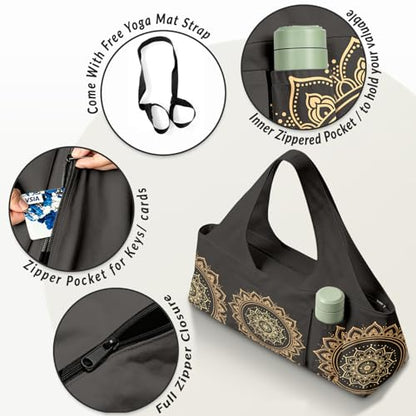 Yoga Mat Bag for Women Men Large Yoga Bag Travel - color: Black Mandala