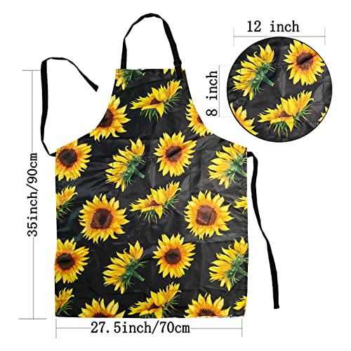 Adjustable Waterproof Apron Bib Apron with 2 Pockets Cooking Kitchen Aprons for Women Men Chef - color: Sunflowers