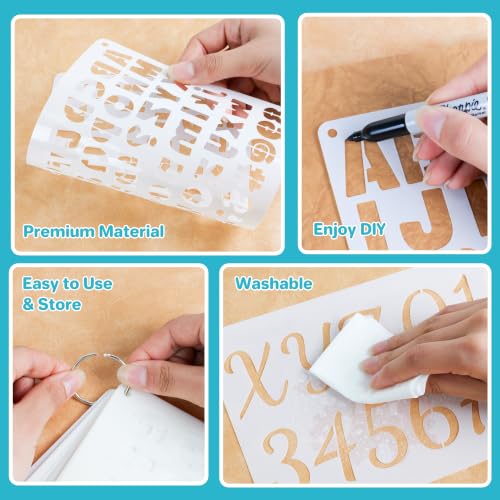 41Pcs Letter Stencils 1/2,3/4,1,5/4,2Inch Small Letter Stencil Painting | Reusable Templates with Alphabet Number,Geometric,for Craft Project,Notebook,Banner,Scrapbook,Sign, Journal,Wall,Home Decor