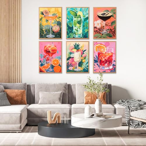 6 Pack Paint by Numbers Kit for Adults, Cocktail Drinks Canvas Painting Set | 10x14 Inch, DIY Acrylic Painting Craft Kit for Beginners without Frame, Relaxing Creative Hobby, Home Wall Decor, Gift - color: Cocktail-1