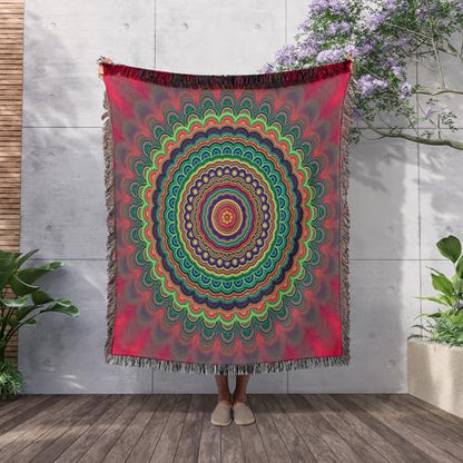 3dRose Psychedelic Hippie Mandala - Abstract Bohemian Design Woven Blanket