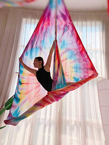 F.Life Aerial Silks 13 Yards Yoga Hammock Kit For Home Acrobatics -Rigging Hardware Include Carabiners,Rescue 8,Swivel, Height Adjustment Strap, Portable Storage (Mandala)