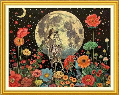 Artvxeay Cross Stitch Kits Stamped Full Range of Embroidery Starter Kits for Beginners Adult DIY 11CT-(Skeleton Flower 16x20 inch) - color: ColorArt32