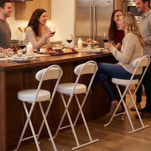 Folding Bar Stool,24" Portable High Counter Foldable Stool Chair - color: White