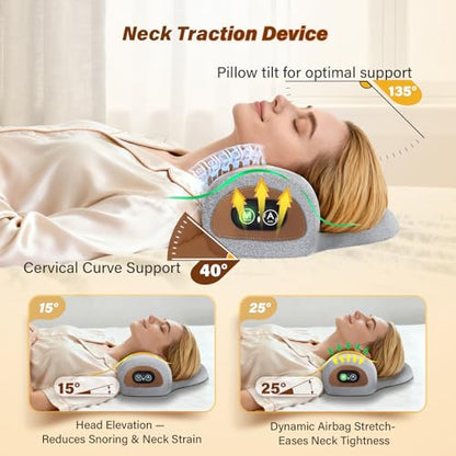 Rechargeable 3-in-1 Neck Massager Pillow with Heat,Vibration & Air Traction - Heated Neck Pillow Massage Hump Soothing Neck Relaxation, Posture Support & Stress Relief