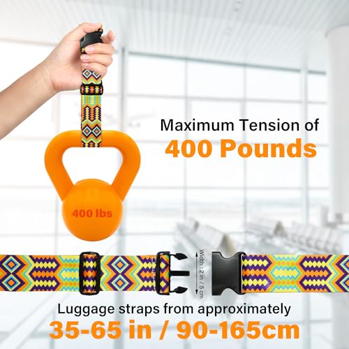 6 Pieces Luggage Straps Patterned Luggage Strap Suitcase Straps Luggage Belt Adjustable Travel Luggage Belt Strap with Quick Release Buckle, 2 inches Wide by 72 inches Long (Folk Style) - style: Folk Style