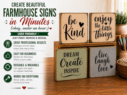 20 Piece Inspiration Word Stencil Set - Stencils for Painting on Wood, Canvas, Fabric and More – Stencils for Crafts Reusable with Paint, Drawing, Farmhouse Signs, Wood Burning - 6 Inch