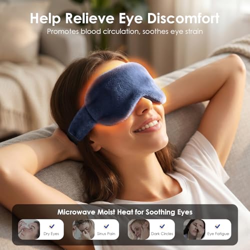 MORLIDEN Heated Eye Mask for Dry Eyes & Stye - Microwavable Warm Compress | For Blepharitis, Chalazion, MGD-Lightweight, No Heavy Pressure-Reusable Moist Heat Mask with Natural Flaxseed (Navy Blue) - color: Navy Blue