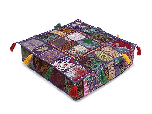 Mam Treasures Indian Bohemian Decorative Pillow Vintage Cushion Cover Patchwork Square Floor Pillow Cover Meditation Cushion Large Floor Pillow Indian Cushion (Purple, 16 X 16 X 5 Inch) - color: Purple, size: 16" x 16" (Pack of 1)