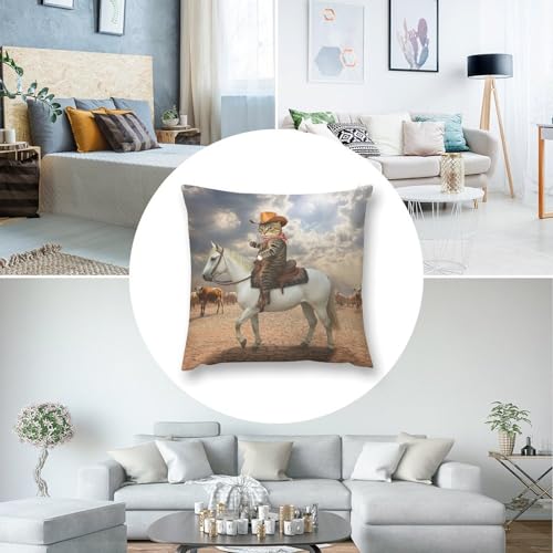 Funny Cat Cowboy Cat Riding Horse Throw Pillow Covers 18x18 Inch - color: Funny Cat Cowboy Cat Riding Horse