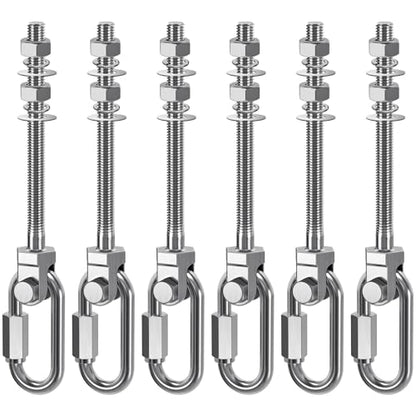 Dolibest Heavy Duty Swing Hanger, 304 Stainless Steel Swing Bolts w/Quick-Connect Carabiner, Swing Hook w/Dual-Screw Locking for Hammock, Yoga Swing, Porch Swing for Wood/Metal Beam-(M10X5'')-1500LB - color: M10X5''-6PCS