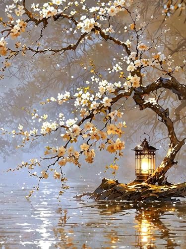 RYMILIE Diamond Art Kits for Adults Lakeside Tree 12x16inch | 5D Landscape Diamond Art Painting Kit for Beginners, DIY Full Round Drill Gem Art Crafts for Home Wall Decor Gift - color: DP04072