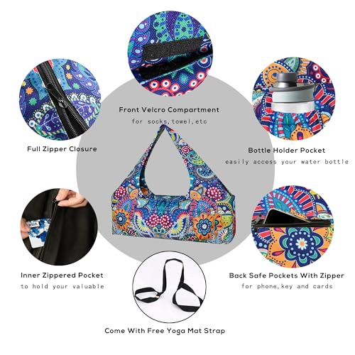 Yoga Mat Bag - Large Yoga Bag with Yoga Mat Strap, Zipper and Pockets - Yoga Bags and Carriers Fits All Your Stuff - Personalized Yoga Mat Bags for Women Fits Most Size Mats - color: Paisley