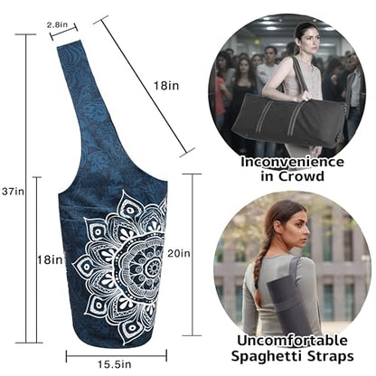 Yoga Mat Bag Carrier for Women with Side Large Pocket Durable Linen Workout Gym Travel Storage Pilates Mats - color: Mandala