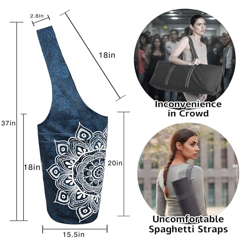 Yoga Mat Bag Carrier for Women with Side Large Pocket Durable Linen Workout Gym Travel Storage Pilates Mats - color: Mandala
