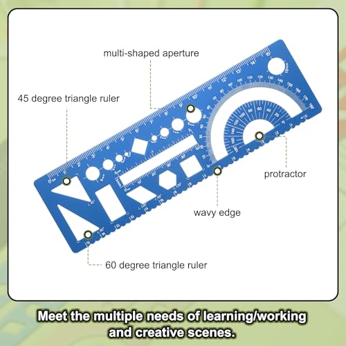 HARFINGTON Multifunctional Geometric Rulers 15cm Metric and SAE Aluminum Straight Edge Protractor Angle Math Measuring Ruler Geometric Drawings Templates for Drawing Drafting, Blue - color: Blue