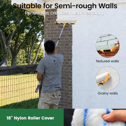 VOOMEY 18 Inch Paint Roller Kit, 1.34m Telescopic Pole for Home Painting | Microfiber & Nylon Covers, 59.5-134cm Pole, 7-in-1 Cleaning Tool for Fast, Even Wall and Ceiling Painting - size: 18 Inch paint roller kit(1.34m Telescopic Pole)