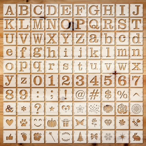 Fainne 100 Pcs 2 Inch Alphabet Stencils Small Stencils for Painting | Reusable Craft Stencils, DIY Scrapbook, Wood Wall Fabric Rock Chalkboard Sign Painting, Home Art Decor Projects - style: Alphabet Style