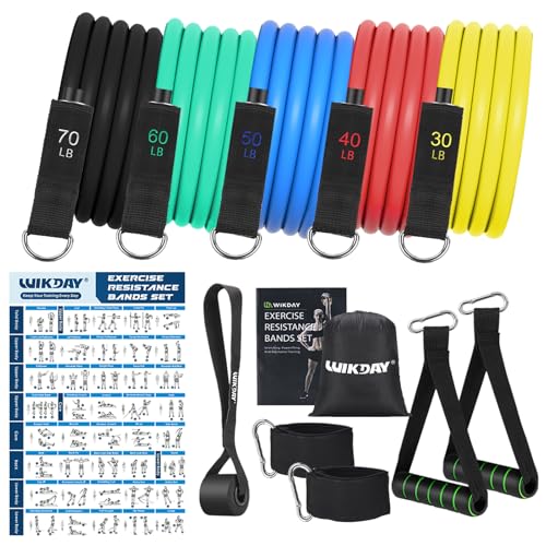 WIKDAY Exercise Resistance Bands with Handles for Working Out Workout Bands Set with Door Anchor for Physical Therapy, Yoga, Pilates - color: Multicolor, size: Heavy (30-250lb)