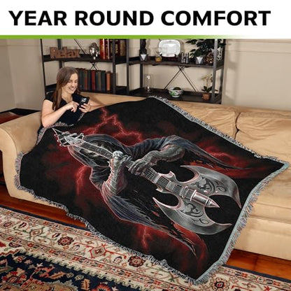 Pure Country Weavers Rock God Skeleton Woven Blanket by Anne Stokes - Fantasy Gift Cotton Tapestry Throw - Made in The USA - 72" x 54" - color: Rock God, size: 72" x 54"