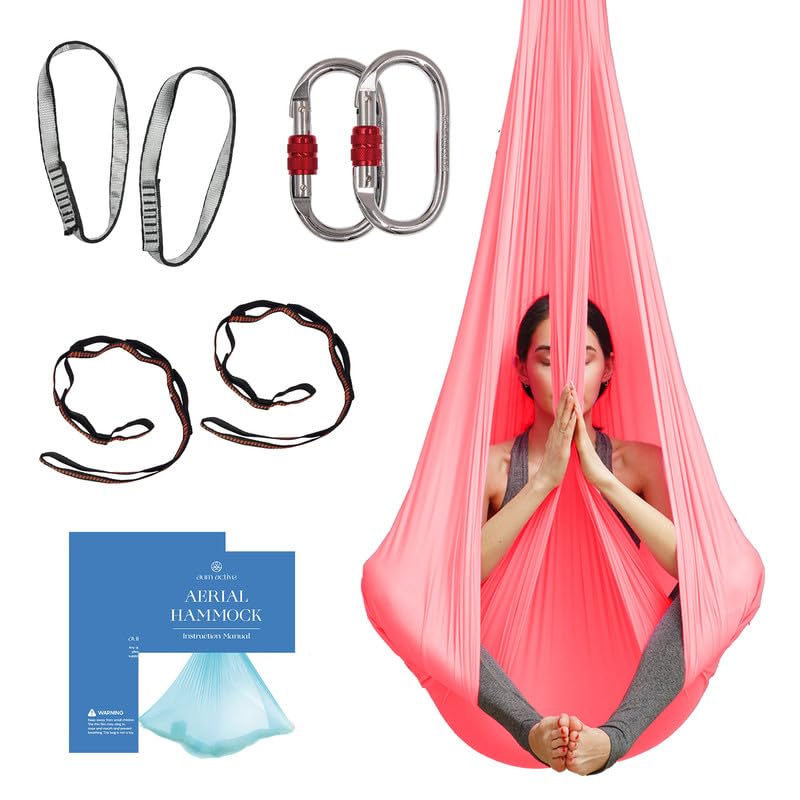 Aerial Yoga Hammock Swing, 4.5 Yards, Aerial Silks with Hardware - color: Pink, size: 4.5 yards
