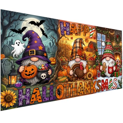 Happy Hallothanksmas Gnome Diamond Painting Kit,Diamond Art Kits for Adults | Halloween Thanksgiving Xmas, Gnome Diamond Mosaic Kits,Diy Craft kit,Large size 15.7x31.5inch,Gem Painting,Diamond Dots - color: AM886