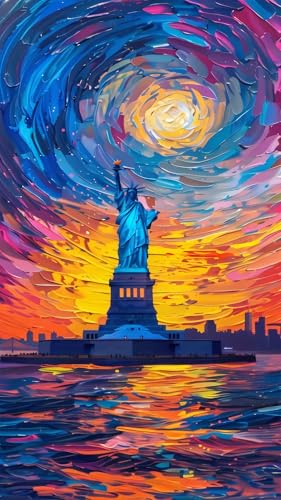 ARTGOTO Large Paint by Numbers for Adults Statue of Liberty | 15.7x27.5inch/40x70cm Paint by Number Kit on Canvas, Colorful Sunset Harbor Acrylic Painting Set with Brushes, No Frame - color: PBN053