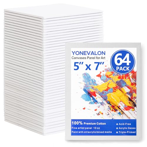 Small Canvas Boards for Painting 5x7in, 64 Pack Bulk Mini Paint Canvases | Blank Canvas Panels, Gesso Primed 100% Cotton, for Acrylic Oil Watercolor Tempera, Ideal for All Skill Level - size: 5"x7" - 64pcs
