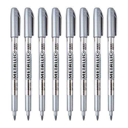 MYARTOOL Metallic Marker Pens, Silver Metallic Permanent Markers for Artist Illustration, Crafts, Gift Card Making, Scrapbooking, Fabric, DIY Photo Album, Value Set of 8 - color: Silver