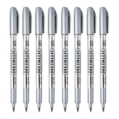 MYARTOOL Metallic Marker Pens, Silver Metallic Permanent Markers for Artist Illustration, Crafts, Gift Card Making, Scrapbooking, Fabric, DIY Photo Album, Value Set of 8 - color: Silver