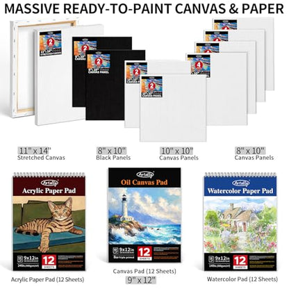 187Pcs Professional All-in-One Art Painting Kit with Aluminum & Beech Wood Easel, 96 Acrylic, Watercolor & Oil Paint Set, Complete Art Supplies Painting Set for Adults, Artists, Beginners