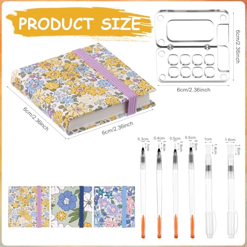 11 Pcs Mini Portable Watercolor Palette Set Travel Paint Palette Kit Pocket Watercolor Travel Set Clear Acrylic Grid Paint Box 3Pocket Watercolor Sketchbooks 6Artist Paint Brushes 1Binder Clip