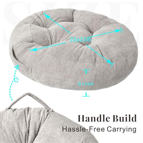 Floor Pillow for Adults, Large Sitting & Meditation Cushion - color: Light Gray, Round
