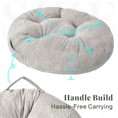 Floor Pillow for Adults, Large Sitting & Meditation Cushion - color: Light Gray, Round