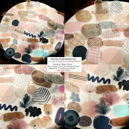 CATaireen Vintage Junk Journal Items Die Cut Cutout Translucent Paper Stickers Art Aesthetic Scrapbook Kit Clear Back Decal Travel Journaling Diary Stuff Collage Supplies (291pcs Embellishment)