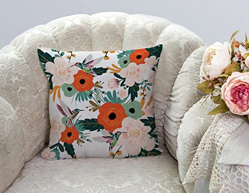 TSSOHU Flower and Hummingbird Pillow Cover Cotton Linen Spring Red Flower Green Leaves Boho Decorative Pillow Covers Cushion Cover Home Decor Pillowcase for 18x18 Inch - color: Tss50