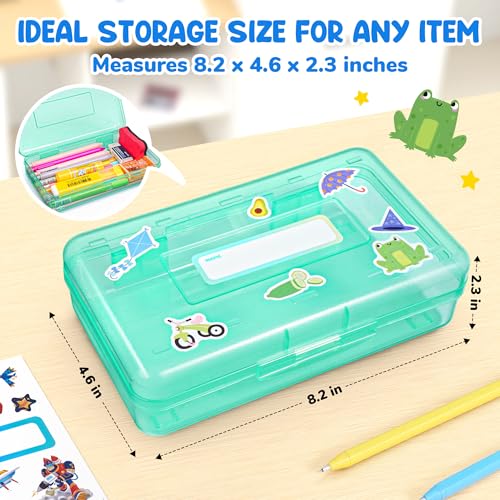 GAMENOTE Plastic Pencil Box with Personalized Sticker,Kid Hard Pencil Case with Snap-tight Lid,Small Art Craft Storage Containers,School Supplies Box for Boys,Girls (Turquoise) - color: Turquoise