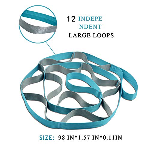 SANKUU Yoga Straps Stretching Strap with 12 Loops Workout Poster, Straps for Stretching Physical Therapy Equipment Long Stretch Out Bands for Exercise, Pilates and Gymnastics for Women Men - color: Blue+Grey