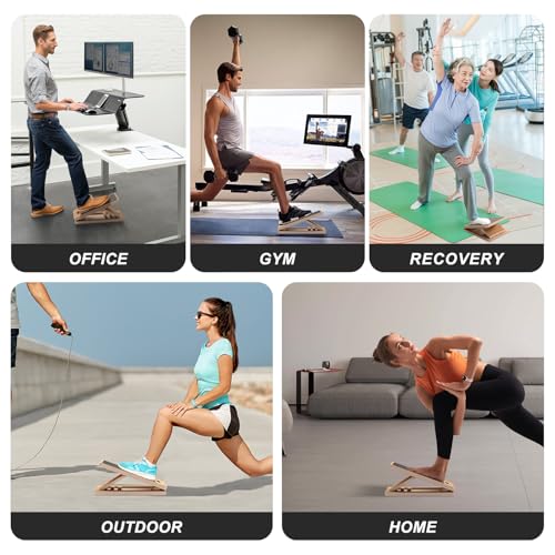 Wooden Slant Board for Calf Stretching, Adjustable Portable Wooden Incline Board with Training Guide, 300 lb. Load Capacity, Physical Therapy Equipment for Legs, Knees, Heels and Ankles