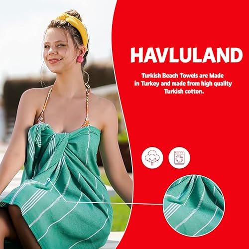HAVLULAND Turkish Beach Towel, Pack of 6, Oversized 72" x 40"