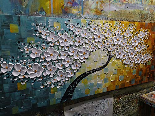 YaSheng Art - Large Canvas Wall Art ,100% Hand Painted Floral Wall Art Oil Painting , 3D Texture White Flower Artwork Paintings, Modern Home Bedroom Living Room Wall Decor ,Abstract Art Painting, Framed Wall Art Pictures 24x60inch - color: YS-0010, size:
