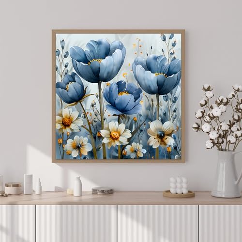 Artunion Framed Paint by Numbers Kit for Adults Beginners & Kids Ages 8-12,Blue Flower Paint by Number with Frame,Floral Paint by Numbers Kit on Canvas 10 * 10 Inch Without Easel - color: ZXT-238-F