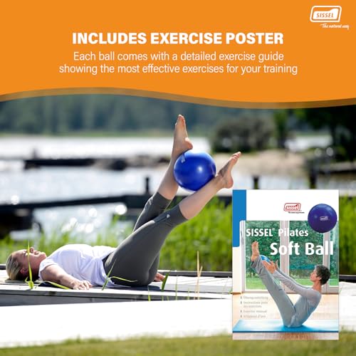 SISSEL Pilates Soft Ball Gray | 8.5 in | Phthalate- & Latex-Free PVC | for Deep Relaxation & Muscle Strengthening | 340 lbs Capacity | Includes Exercise Guide - color: Blue, size: 10"